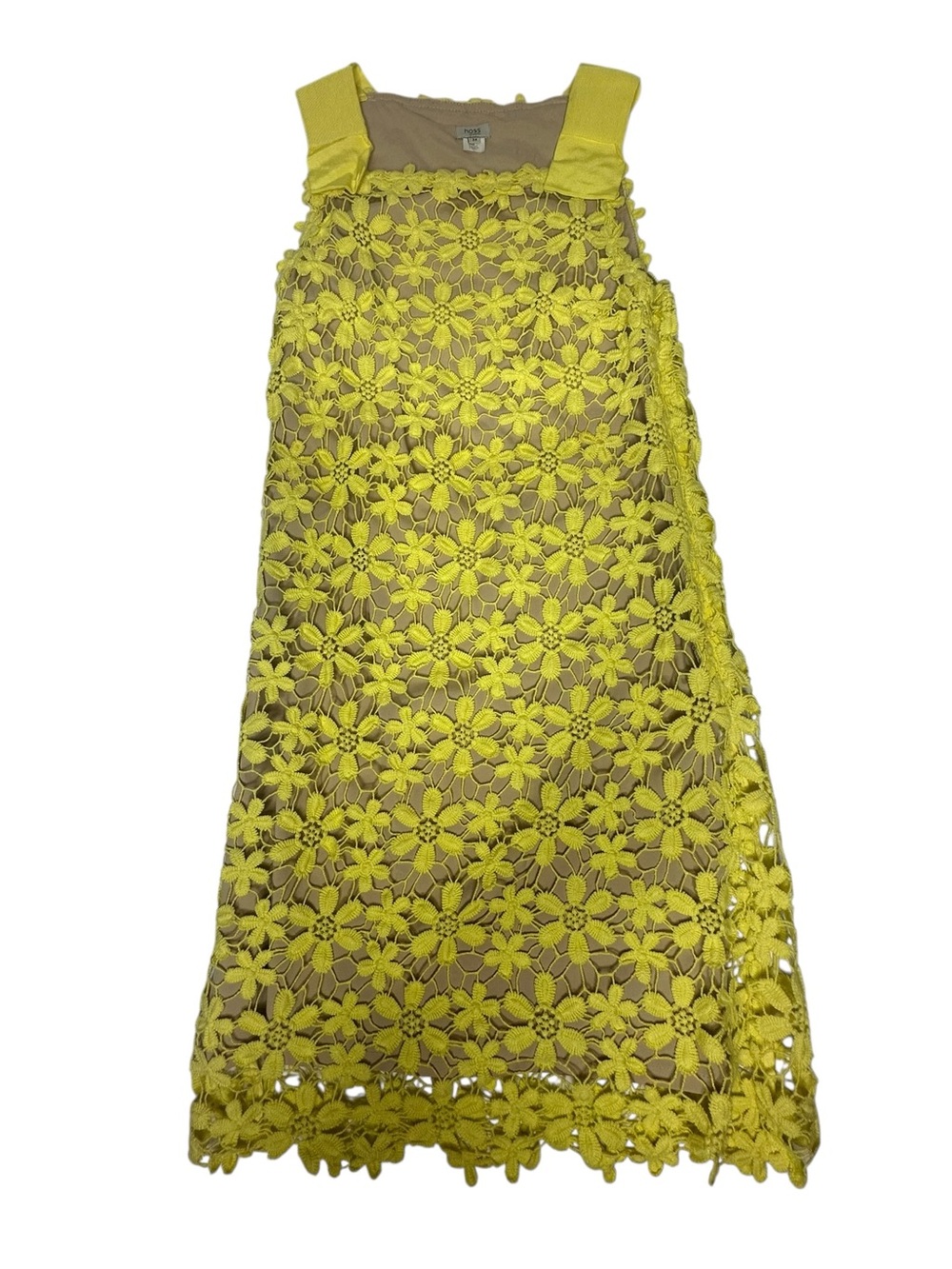 Hoss Intropia Yellow/Nude Floral Lace Appliqué Midi Dress IT 34